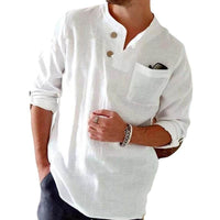 Cotton And Linen Loose Casual Solid Color Men's Top