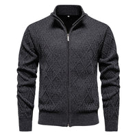 Fall Winter Men Fleece-lined Thickening Stand Collar Sweater Korean Style Casual Zipper Sweater Coat