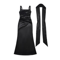 Square Neckline Collarbone-baring Strapless Figure-hugging Pleated Waist-cinching Sheath Skirt
