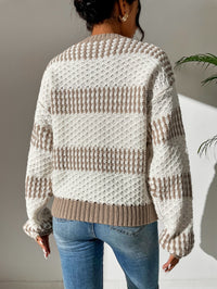 Contrast Color Drop Shoulder Round Neck Loose Casual Long Sleeves Sweater