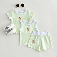 Peach Embroidery Casual Vest Short-sleeved Shorts Three-piece Set