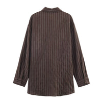 European And American Fashionable Buckle-decorated Striped Shirt