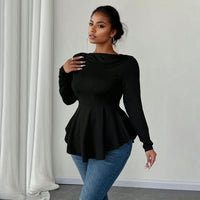 Irregular Hem Pleated Waist-cinching Long-sleeved Sexy Top