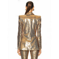Fashionable Gold Sequin Blazer And Pants Suit For Women