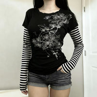 Women's Fake Two-piece Striped Long-sleeved Casual Top