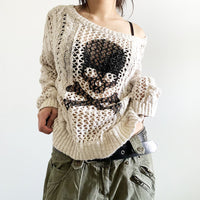 Street Hipster Solid Color Knitted Bottoming Shirt Hollow Twist Round Neck Sweater