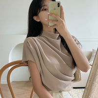Fashionable Niche Elegant High-End Semi-Neckline Pleated Top For Women