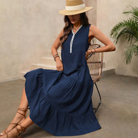 Color-Block V-Neck Maxi Dress With Ruffled Hem