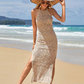 New Style Beach Dress With Cutout Halter Neck And Open Back Long Length