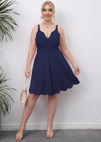 Sexy Deep V-Neck Backless Slip Dress With Burnout Lace Defined Waist And Flared Hem
