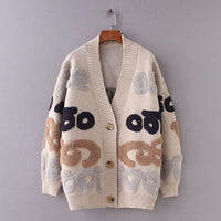 Foreign Trade Korean Style Loose And Idle Style Letter V-neck Mid-length Sweater