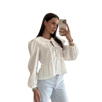 Stylish Work-appropriate White Lace-up Shirt Crafted From Premium Cotton Fabric