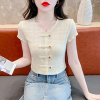 Hollow Out Short Sleeved Chinese Style New Chinese Style Top