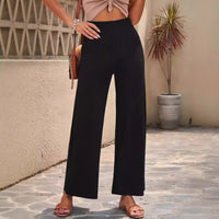 Womens High-waisted Ribbed Straight-leg Pants