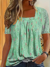 Women's Fashion Print Round Neck Short-sleeved Top