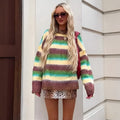 Comfortable Casual Colorful Crew Neck Striped Knit Sweater