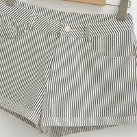 Womens Black And White Striped A-Line Casual Denim Shorts