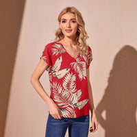 New Tropical Print V-neck Short-sleeve Batwing Top