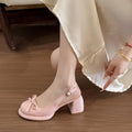 Summer New All-match Bow Satin Toe Cap Slingback Sandals