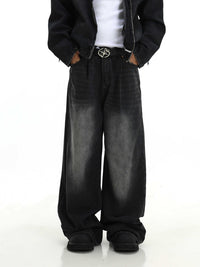 Retro Washed Jeans Men's Straight Casual Wide-leg Pants
