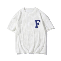 Ice Silk Short Sleeve Men's Towel Embroidery Couple Pleated Striped T-shirt