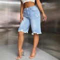 Womens Stylish Ripped Raw-edge Denim Shorts