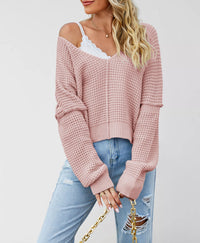 V-neck Solid Color Off-shoulder Loose Hot Sale Knitted Sweater