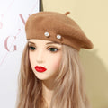 Woolen Large Pearl Decoration Beret Women's Fall Winter Fashion
