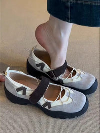 Womens Vintage Leather Thick-Soled Low-Top Velcro Mary Jane Shoes