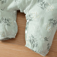 Girls' Small Floral Lotus Collar Long-sleeved Jumpsuit Plus Headscarf