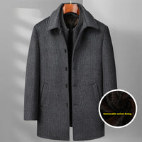 Men's Woolen Coat Mid-length Fleece Plaid Detachable Double Collar