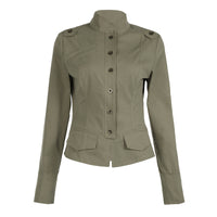 Womens Retro Buttoned Waist-Cinching Stand-Up Collar Coat