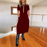 Versatile Loose Crew-Neck Short-Sleeve Dress For Women