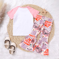 Children Girls' Contrast Color Letter Denim Printing Suit