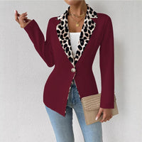 Womens Elegant Leopard-Print Long-Button Printed Blazer