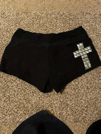 Womens Black Cross Design Comfortable Elastic-Waist Bodycon Ultra-Short Shorts