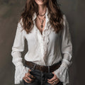 Womens Solid-Color Loose-Fit Patchwork Lightweight Lace Shirt