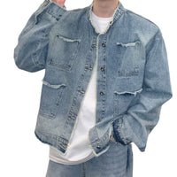 Men's Retro Washed Distressed Frayed Hem Denim Jacket