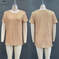Women's Commuter Sequin Loose Crew Neck Short-Sleeve Top