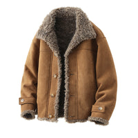 Oversized Faux Lambskin Jacket With A Fur Lining Fleece Lining And A Thicker Design Complete With A Lapel Collar