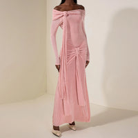 Off-Shoulder Ruched Cross-Fit Sheath Dress For Women