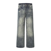 Ripped Washed And Distressed Straight-Leg Denim Jeans For Men