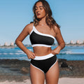 Single-side Strap Bikini Women's European And American Pure Color Tight High Waist Split