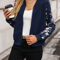 Women's Long Sleeve Printed Casual Patchwork Coat Jacket