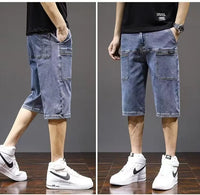 Six-pocket Jeans Men's Stretch Fashion Straight Loose Cropped Pants