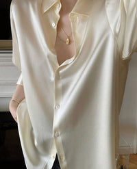 Womens French Satin Silk Long-Sleeve Shirt