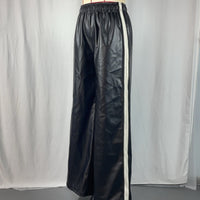 Solid-color Leather-patchwork Wide-leg Pants