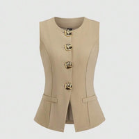 Sleeveless Round Neck Vest Fashion Women's Wear Elegant Waist-tight Solid Color