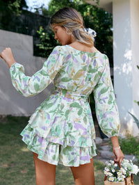 New Loose Long Sleeve Printed Puff Sleeve Jumpsuit