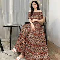 Summer Ethnic-style Elastic-waist Beach Bohemian Shoulder Dress